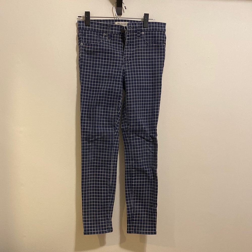 Madewell blue checker skinny jeans, 25